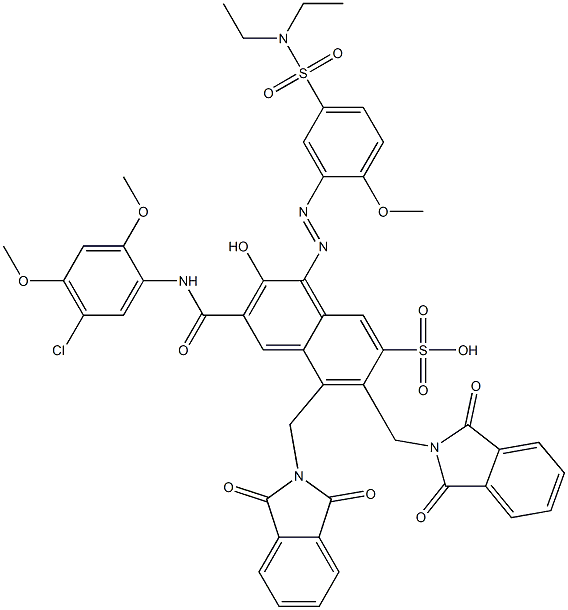 3-[(5-Chloro-2,4-dimethoxyphenyl)aminocarbonyl]-1-[5-[(diethylamino)sulfonyl]-2-methoxyphenylazo]-2-hydroxy-5,6-bis(phthalimidylmethyl)naphthalene-7-sulfonic acid Struktur