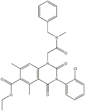 1,2,3,4-Tetrahydro-3-(2-chlorophenyl)-1-[benzyl(methyl)aminocarbonylmethyl]-5,7-dimethyl-2,4-dioxoquinazoline-6-carboxylic acid ethyl ester Struktur