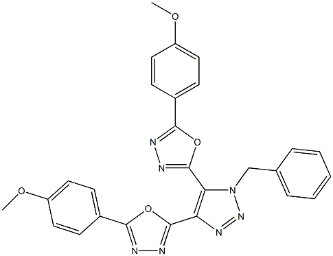 1-Benzyl-4,5-bis[5-(4-methoxyphenyl)-1,3,4-oxadiazol-2-yl]-1H-1,2,3-triazole Struktur