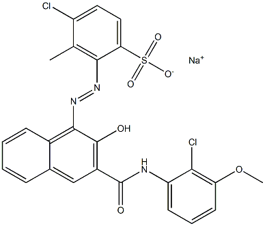 4-Chloro-3-methyl-2-[[3-[[(2-chloro-3-methoxyphenyl)amino]carbonyl]-2-hydroxy-1-naphtyl]azo]benzenesulfonic acid sodium salt Struktur