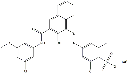 2-Chloro-6-methyl-4-[[3-[[(3-chloro-5-methoxyphenyl)amino]carbonyl]-2-hydroxy-1-naphtyl]azo]benzenesulfonic acid sodium salt Struktur