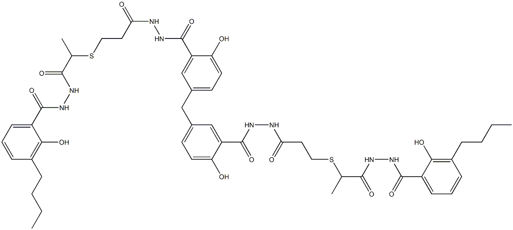 5,5'-Methylenebis[N'-[3-[[1-[[N'-(3-butylsalicyloyl)hydrazino]carbonyl]ethyl]thio]propionyl]salicylic hydrazide] Struktur