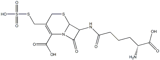 7-[(R)-5-Amino-5-carboxyvalerylamino]-3-sulfothiomethyl-8-oxo-5-thia-1-azabicyclo[4.2.0]oct-2-ene-2-carboxylic acid Struktur