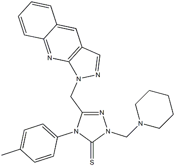 1-[[[2-(Piperidinomethyl)-3-thioxo-4-(4-methylphenyl)-2,3-dihydro-4H-1,2,4-triazol]-5-yl]methyl]-1H-pyrazolo[3,4-b]quinoline Struktur