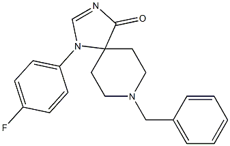 8-Benzyl-1-(4-fluoro-phenyl)-1,3,8-triaza-spiro[4.5]dec-2-en-4-one Struktur