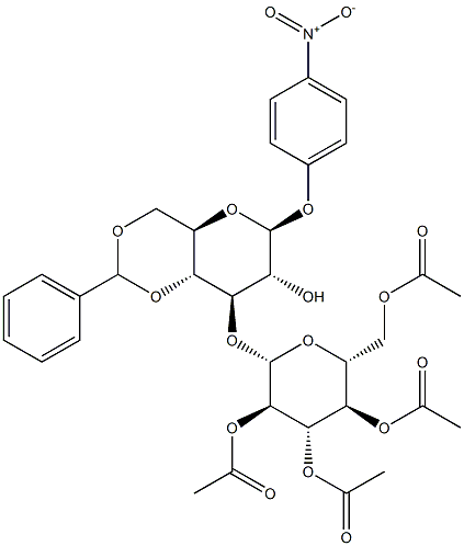 4-NITROPHENYL 4,6-O-BENZYLIDENE-3-O-(2,3,4,6-TETRA-O-ACETYL-BETA-D-GLUCOPYRANOSYL)-BETA-D-GLUCOPYRANOSIDE Struktur