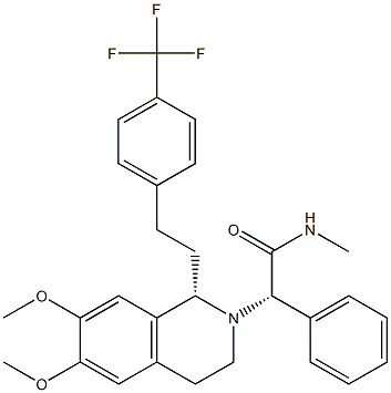 (S)-2-((S)-1-(4-(trifluoromethyl)phenethyl)-6,7-dimethoxy-3,4-dihydroisoquinolin-2(1H)-yl)-N-methyl-2-phenylacetamide Struktur