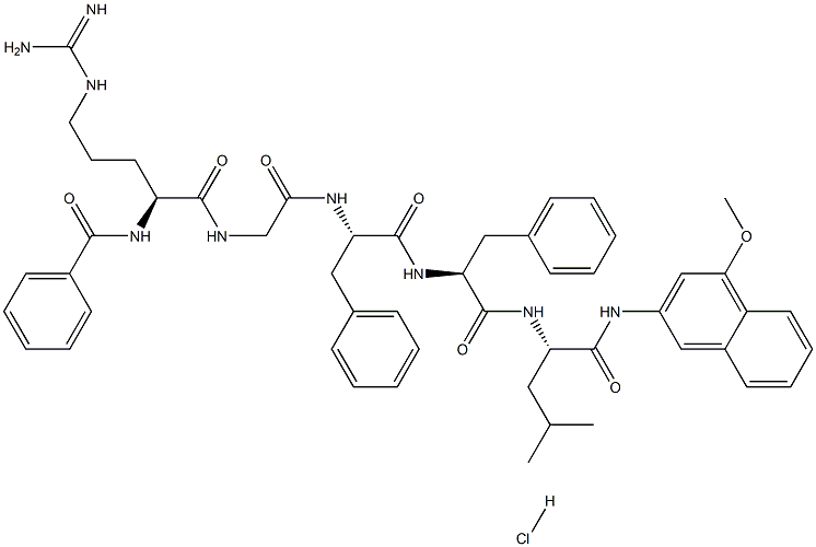 (2S)-2-[(2S)-2-[(2S)-2-{2-[(2S)-5-carbamimidamido-2-(phenylformamido)pentanamido]acetamido}-3-phenylpropanamido]-3-phenylpropanamido]-N-(4-methoxynaphthalen-2-yl)-4-methylpentanamide hydrochloride Struktur