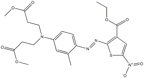 3-Thiophenecarboxylic acid, 2-[2-[4-[bis(3-methoxy-3-oxopropyl)amino]-2-methylphenyl]diazenyl]-5-nitro-, ethyl ester Struktur