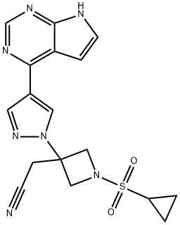 3-Azetidineacetonitrile, 1-(cyclopropylsulfonyl)-3-[4-(7H-pyrrolo[2,3-d]pyrimidin-4-yl)-1H-pyrazol-1-yl]- Struktur