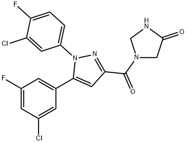 4-Imidazolidinone, 1-[[1-(3-chloro-4-fluorophenyl)-5-(3-chloro-5-fluorophenyl)-1H-pyrazol-3-yl]carbonyl]- Struktur