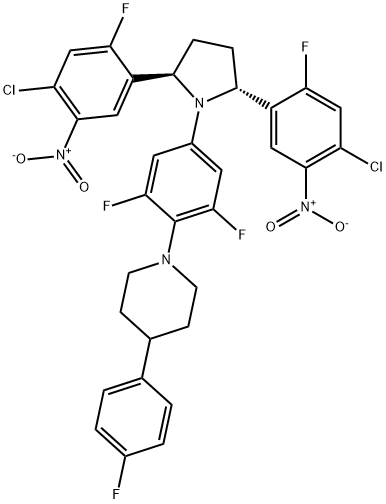 1-(4-((2R,5R)-2,5-bis(4-chloro-2-fluoro-5-nitrophenyl)pyrrolidin-1-yl)-2,6-difluorophenyl)-4-(4-fluorophenyl)piperidine Struktur