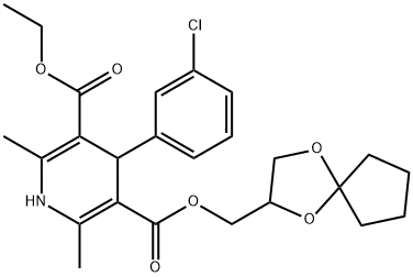 3,5-Pyridinedicarboxylic acid, 4-(3-chlorophenyl)-1,4-dihydro-2,6-dimethyl-, 3-(1,4-dioxaspiro[4.4]non-2-ylmethyl) 5-ethyl ester Struktur