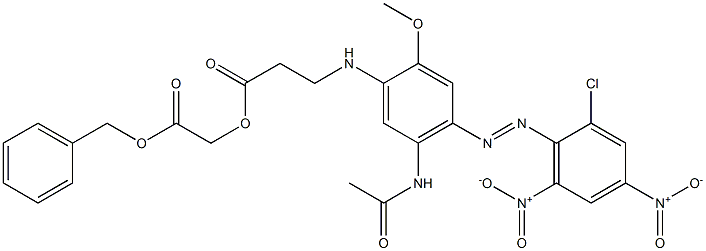 2-(benzyloxy)-2-oxoethyl 3-({4-[2-(2-chloro-4,6-dinitrophenyl)diazen-1-yl]-5-acetamido-2-methoxyphenyl}amino)propanoate Struktur