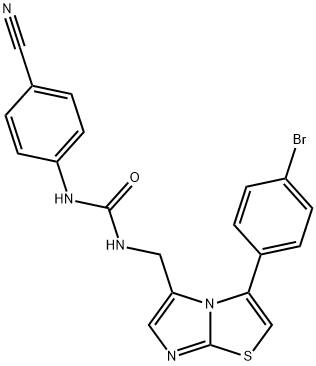 1-((3-(4-bromophenyl)imidazo[2,1-b]thiazol-5-yl)methyl)-3-(4-cyanophenyl)urea Struktur