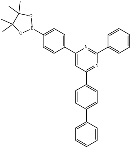 4-([1,1'-biphenyl]-4-yl)-2-phenyl-6-(4-(4,4,5,5-tetramethyl-1,3,2-dioxaborolan-2-yl)phenyl)pyrimidine Struktur