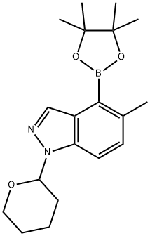 5-methyl-1-(tetrahydro-2H-pyran-2-yl)-4-(4,4,5,5-tetramethyl-1,3,2-dioxaborolan-2-yl)-1H-indazole Struktur