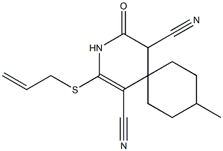 2-(allylsulfanyl)-9-methyl-4-oxo-3-azaspiro[5.5]undec-1-ene-1,5-dicarbonitrile Struktur