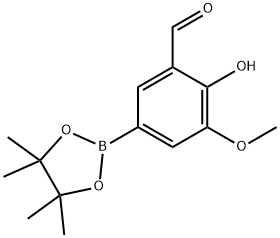 2-Hydroxy-3-methoxy-5-(4,4,5,5-tetramethyl-[1,3,2]dioxaborolan-2-yl)-benzaldehyde Struktur