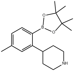 4-(5-methyl-2-(4,4,5,5-tetramethyl-1,3,2-dioxaborolan-2-yl)phenyl)piperidine Struktur