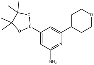 6-(tetrahydro-2H-pyran-4-yl)-4-(4,4,5,5-tetramethyl-1,3,2-dioxaborolan-2-yl)pyridin-2-amine Struktur