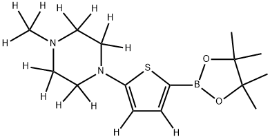 1-(methyl-d3)-4-(5-(4,4,5,5-tetramethyl-1,3,2-dioxaborolan-2-yl)thiophen-2-yl-3,4-d2)piperazine-2,2,3,3,5,5,6,6-d8 Struktur