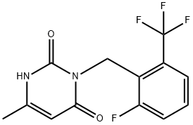 2,4(1H,3H)-Pyrimidinedione, 3-[[2-fluoro-6-(trifluoromethyl)phenyl]methyl]-6-methyl- Struktur