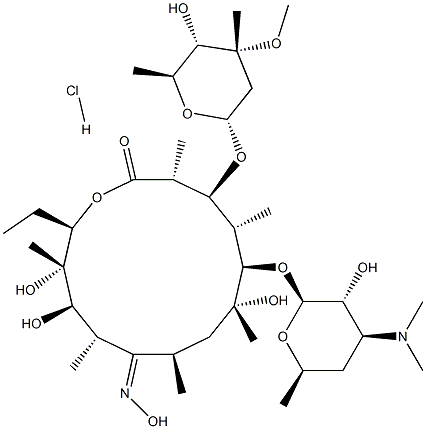 (3R,4S,5S,6R,7R,9R,10E,11S,12R,13S,14R)-6-{[(2S,3R,4S,6R)-4-(Dimethylamino)-3-hydroxy-6-methyltetrahydro-2H-pyran-2-yl]oxy}-14-ethyl-7,12,13-trihydroxy-10-(hydroxyimino)-4-{[(2R,4R,5S,6S)-5-hydroxy-4-methoxy-4,6-dimethyltetrahydro-2H-pyran-2-yl]oxy}-3,5,7,9,11,13-hexamethyloxacyclotetradecan-2-one hydrochloride Structure