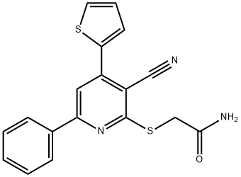 2-{[3-cyano-6-phenyl-4-(2-thienyl)-2-pyridinyl]sulfanyl}acetamide Struktur