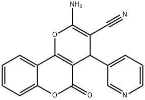 2-amino-5-oxo-4-(3-pyridinyl)-4H,5H-pyrano[3,2-c]chromene-3-carbonitrile Struktur