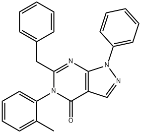 6-benzyl-5-(2-methylphenyl)-1-phenyl-1,5-dihydro-4H-pyrazolo[3,4-d]pyrimidin-4-one Struktur