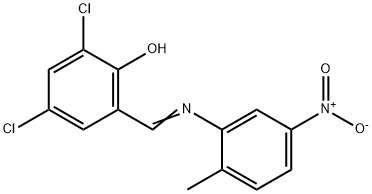 2,4-dichloro-6-{[(2-methyl-5-nitrophenyl)imino]methyl}phenol Struktur