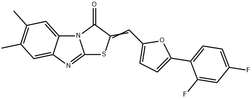 2-{[5-(2,4-difluorophenyl)-2-furyl]methylene}-6,7-dimethyl[1,3]thiazolo[3,2-a]benzimidazol-3(2H)-one Struktur