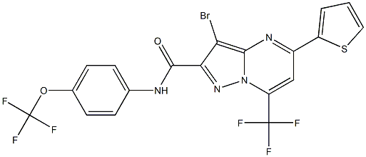 3-bromo-5-(2-thienyl)-N-[4-(trifluoromethoxy)phenyl]-7-(trifluoromethyl)pyrazolo[1,5-a]pyrimidine-2-carboxamide Struktur