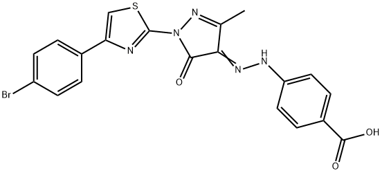 4-(2-{1-[4-(4-bromophenyl)-1,3-thiazol-2-yl]-3-methyl-5-oxo-1,5-dihydro-4H-pyrazol-4-ylidene}hydrazino)benzoic acid Struktur