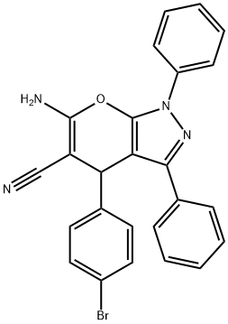 6-amino-4-(4-bromophenyl)-1,3-diphenyl-1,4-dihydropyrano[2,3-c]pyrazole-5-carbonitrile Struktur