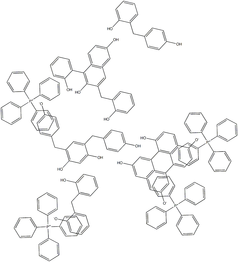 2-[(2-hydroxyphenyl)methyl]phenol bis(4-[(2-hydroxyphenyl)methyl]phenol) 4-[(4-hydroxyphenyl)methyl]phenol tetrakis(tetraphenylphosphanium) 2-[(2-hydroxyphenyl)methyl]benzen-1-olate 4-[(2-hydroxyphenyl)methyl]benzen-1-olate bis(4-[(4-hydroxyphenyl)methyl]benzen-1-olate) Struktur