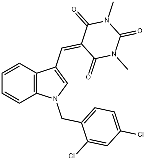 5-{[1-(2,4-dichlorobenzyl)-1H-indol-3-yl]methylene}-1,3-dimethyl-2,4,6(1H,3H,5H)-pyrimidinetrione Struktur