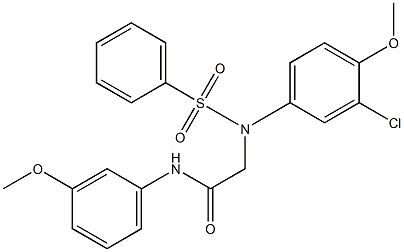 2-[3-chloro-4-methoxy(phenylsulfonyl)anilino]-N-(3-methoxyphenyl)acetamide Struktur