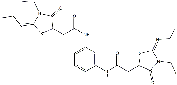 2-[3-ethyl-2-(ethylimino)-4-oxo-1,3-thiazolidin-5-yl]-N-[3-({[3-ethyl-2-(ethylimino)-4-oxo-1,3-thiazolidin-5-yl]acetyl}amino)phenyl]acetamide Struktur