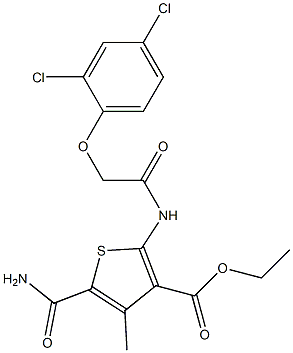 ethyl 5-(aminocarbonyl)-2-{[(2,4-dichlorophenoxy)acetyl]amino}-4-methyl-3-thiophenecarboxylate Struktur