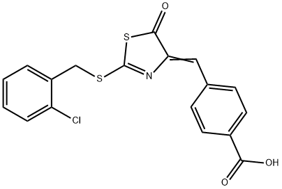 4-[(2-[(2-chlorobenzyl)sulfanyl]-5-oxo-1,3-thiazol-4(5H)-ylidene)methyl]benzoic acid Struktur