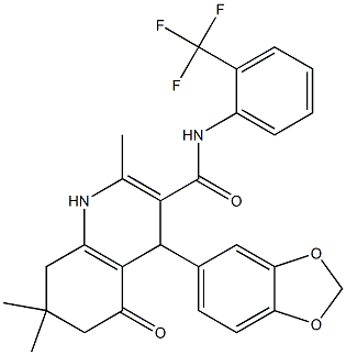 4-(1,3-benzodioxol-5-yl)-2,7,7-trimethyl-5-oxo-N-[2-(trifluoromethyl)phenyl]-1,4,5,6,7,8-hexahydro-3-quinolinecarboxamide Struktur