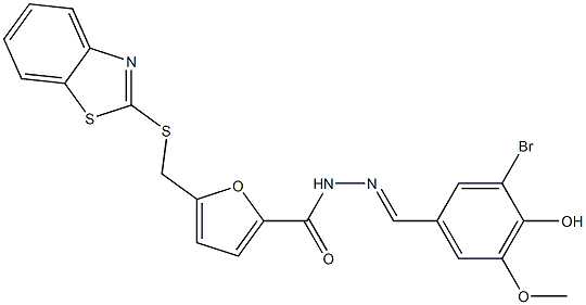 5-[(1,3-benzothiazol-2-ylsulfanyl)methyl]-N'-(3-bromo-4-hydroxy-5-methoxybenzylidene)-2-furohydrazide Struktur