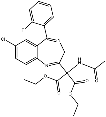 Propanedioic acid, (acetylamino)[7-chloro-5-(2-fluorophenyl)-3H-1,4-benzodiazepin-2-yl]-, diethyl ester Struktur