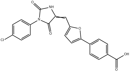 4-(5-{[1-(4-chlorophenyl)-2,5-dioxo-4-imidazolidinylidene]methyl}-2-furyl)benzoic acid Struktur