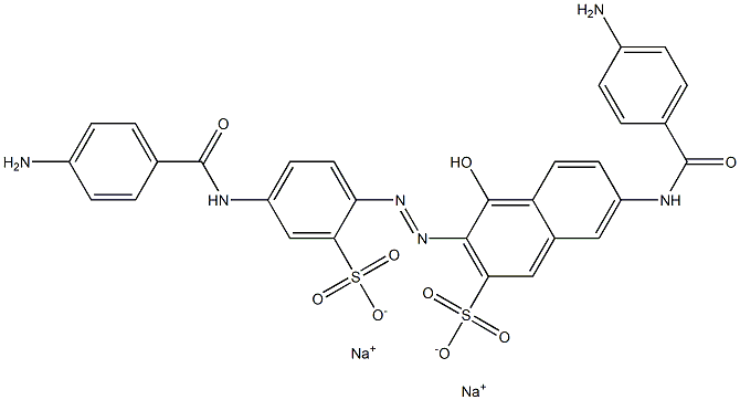 2-Naphthalenesulfonic acid, 7-[(4-aminobenzoyl)amino]-3-[[4-[(4-aminobenzoyl)amino]-2-sulfophenyl]azo]-4-hydroxy-, disodium salt Struktur