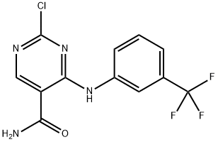 2-chloro-4-(3-(trifluoromethyl)phenylamino)pyrimidine-5-carboxamide Struktur