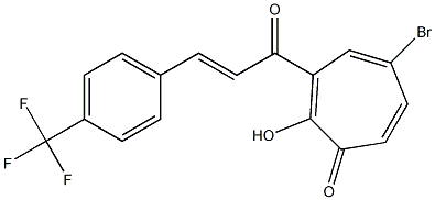 5-bromo-2-hydroxy-3-{3-[4-(trifluoromethyl)phenyl]acryloyl}-2,4,6-cycloheptatrien-1-one Struktur