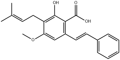 (E)-2-hydroxy-4-methoxy-3-(3-methylbut-2-en-1-yl)-6-styrylbenzoic acid Struktur